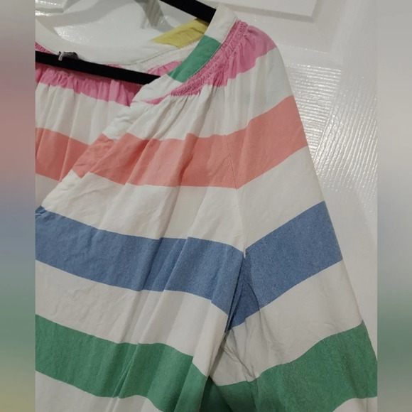 Crown & Ivy Multicolored Striped Peasant Blouse Split Neck in Size 1X - Picture 5 of 9